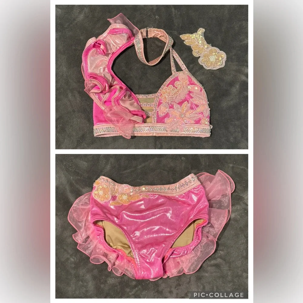 Pink Ruffled Dance Costume, Solo Dance Costume, Adult XS